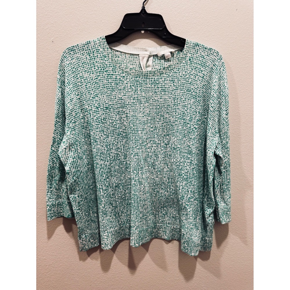 COS Green White Dotted Cotton Knit Button Back Sweater Womens Large L Boxy Top